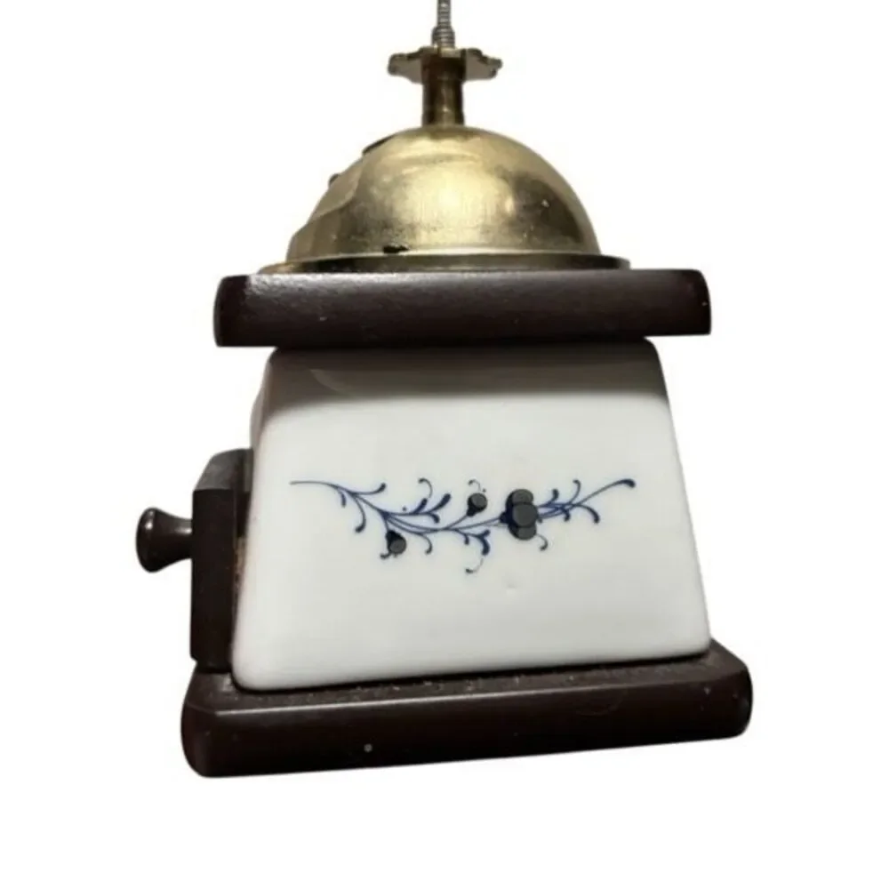 Vintage Small Wood & Porcelain Coffee Grinder -Handle Missing-